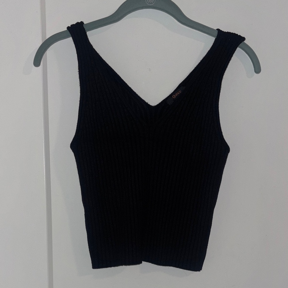 Set of 2 Quince Eco Knit Ribbed Tanks Black and Taupe Size L